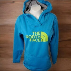 The North Face Bright Blue Hoodie with Lime Logo - Kids Size Large